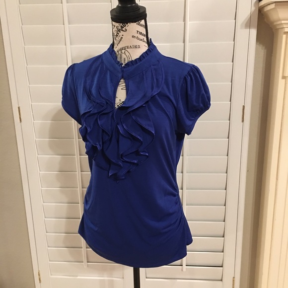 HeartSoul Tops - Heart Soul blue Keyhole Ruffle Front Bodycon Blouse Top Size XL